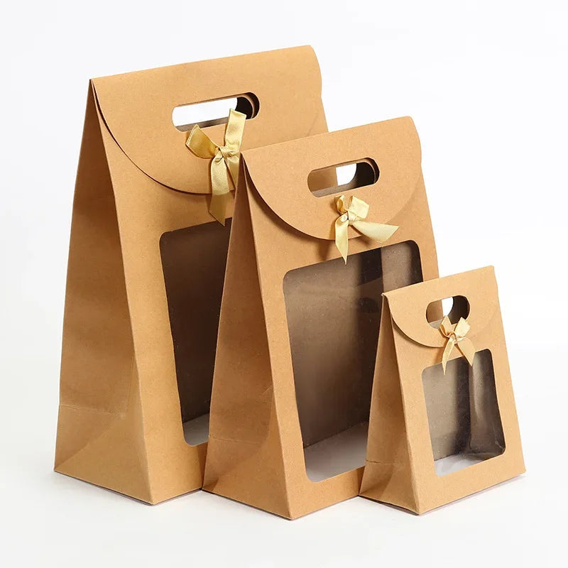 10pcs Transparent Window Kraft Paper Bags